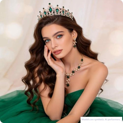 Kamirola Tiaras and Crowns for Women,Tiaras Earrings Necklace, Crystal Bridal Jewelry Set, Costume Party Halloween Prom Pageant Jewelry for Women(TR45) - color: Gold Green