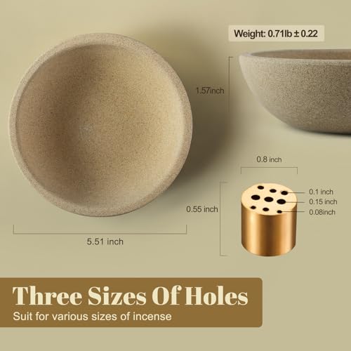 Koville Natural Marble Incense Holder, Incense Holder for Sticks with 9 Holes, Handmade Incense Burner Ash Catcher for Meditation Yoga SPA, Balsam Fir/Palo Santo/Sage/Cone (Sandstone-Brown) - color: D=150-sandstone