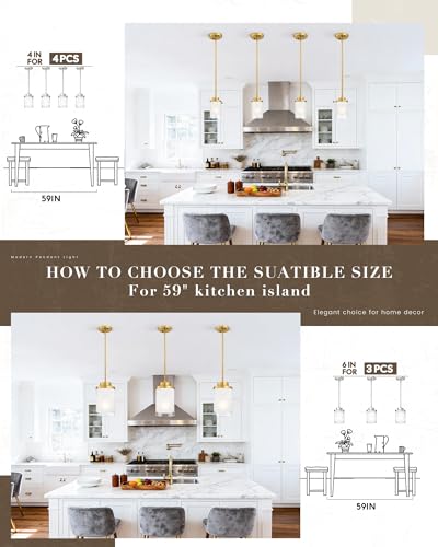 TENGXIN 6" Brushed Gold Pendant Lights Kitchen Island, Frosted Glass Shade - color: Brushed Gold, Linen Frosted Glass, size: 6"