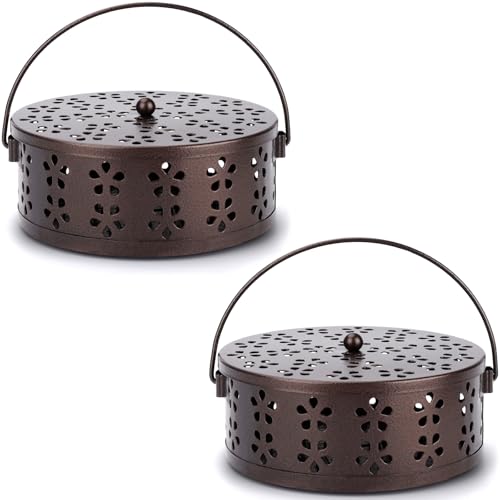 2 Pack Mosquito Spiral Coil Holder Outdoor Hanging Coil Incense Holder with Lid and Handle Citronella Incense Coil Holder (Bronze/Bronze) - color: Bronze/Bronze