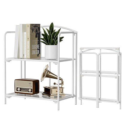 Crofy 2-Tier Foldable Bookshelf, White Frame & Transparent Shelves - color: White Frame & Transparent Shelf, size: 2 Tier