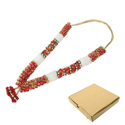 Mala Ribbon Flower Garland Mala for God Idol Pooja Sringar Ornament(20") - color: White