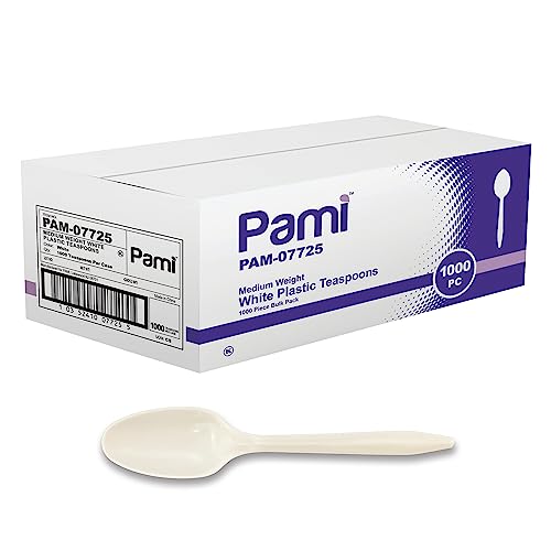 PAMI Medium Weight Disposable Plastic Teaspoons,White,Bulk Pack,1000 Count - size: Teaspoons, style: Teaspoons
