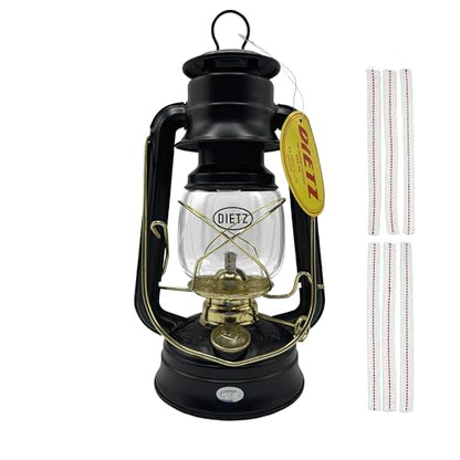 Light of Mine - Dietz #76 Original Black with Gold Trim Oil Lantern Bundle Including 6-Pack of 100% Cotton 1/2" Replacement Wick Strips (#76, BLK & G) - style: Black with Gold Trim