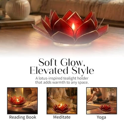Om Gallery Gemstone Lotus Tea Light Holder, Candle Styling, Ruby - color: Ruby, size: Regular