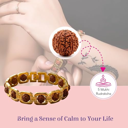 LOVENSPIRE Gold-plated 5 Face Original rudraksha beads Bracelet for Men – Panchmukhi Spiritual Wrist jewelry for Meditation & positive Energy - color: Gold Sleek
