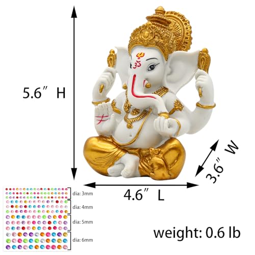 alikiki Hindu God Ganesha Idol Statue - 5.6" H Gold Toned Indian God Lord Ganpati Murti for Diwali Pooja Decor Home Mandir Temple Altar Shrine Puja Item Wedding Spiritual Decors