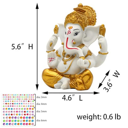 alikiki Hindu God Ganesha Idol Statue - 5.6" H Gold Toned Indian God Lord Ganpati Murti for Diwali Pooja Decor Home Mandir Temple Altar Shrine Puja Item Wedding Spiritual Decors