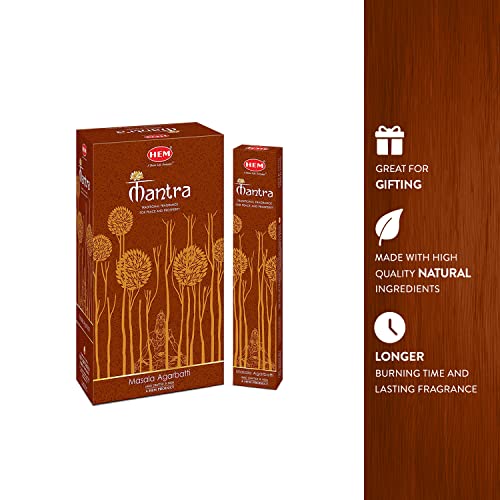 HEM Premium Mantra Masala Incense Sticks | Natural Oil Fragrance for Positivity & Natural Air Purifier | Aromatherapy Incense for Anxiety, Stress Buster | Gift Set - Pack of 12 (15 GMS Each) - size: Standard