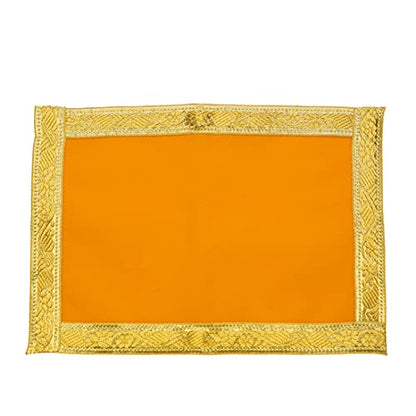 Set of 5 Mat Aasan Pooja Cloth God Idol Puja Temple Altar Cloth (7"X10") - color: Yellow