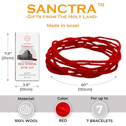 The Original Kabbalah Red String, Handmade and Blessed in The Holy Land, 100% Wool Strand, 60" Long for up to 7 Evil Eye Bracelets -incl. Prayer, Instructions & SOA