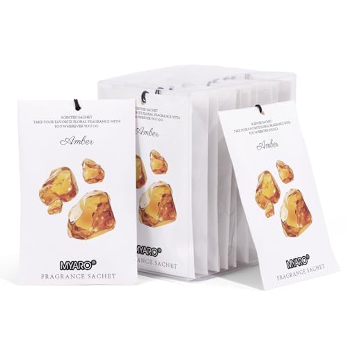 MYARO 12 Pack Amber Scented Sachets, Closet Deodorizer Car Air Freshener - color: Amber, size: 12 Packs