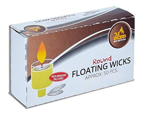 Ner Mitzvah Round Floating Wicks - 50 Count (Approx.), Cotton Wicks and Cork Disc Holders for Oil Cups - Bonus Wick Removal Tweezers - size: 1-Pack