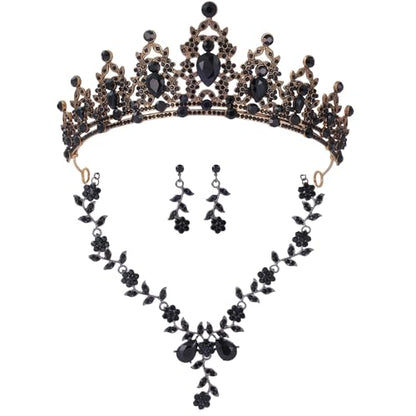 Kamirola Tiaras and Crowns for Women,Tiaras Earrings Necklace, Crystal Bridal Jewelry Set, Costume Party Halloween Prom Pageant Jewelry for Women(TR45) - color: Black
