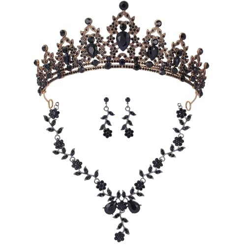 Kamirola Tiaras and Crowns for Women,Tiaras Earrings Necklace, Crystal Bridal Jewelry Set, Costume Party Halloween Prom Pageant Jewelry for Women(TR45) - color: Black