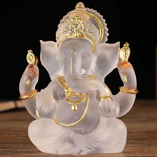 Indian God Lord Ganesha Statue,Transparent Lmitation Glass Hindu Elephant Statue Ganpati Idol Buddha Sculptures,Hindu Gift,Home Temple Mandir Meditation Yoga Room Decor 5.5" - color: Transparent, size: 5.5"