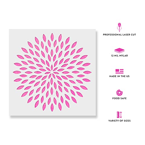 Dahlia Mandala Stencil - Large Stencils, Floor Stencil, Durable for Repeated Use in Art and Meditation Areas - size: 30"x30"