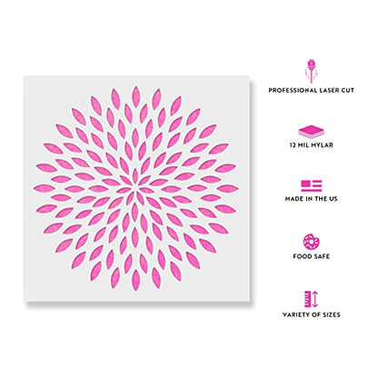 Dahlia Mandala Stencil - Large Stencils, Floor Stencil, Durable for Repeated Use in Art and Meditation Areas - size: 30"x30"