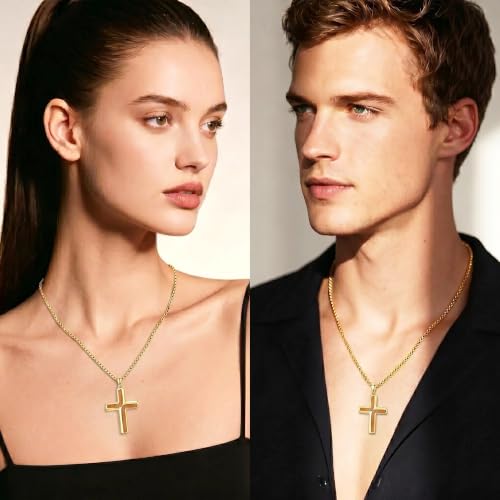 ROMANTICWORK Cross Pendant Necklace 14k Gold Plating Christian Crucifix Necklace Religious Confirmation Jewelry Gifts for Men Women - color: Wooden Cross