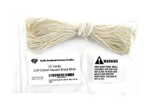 15 Yards/45 Feet - Size 2/0 Cotton Square Braid Candle Wick - 100% Cotton Candle Wick - Unprimed and Lead-Free - Made in the USA - size: 2/0