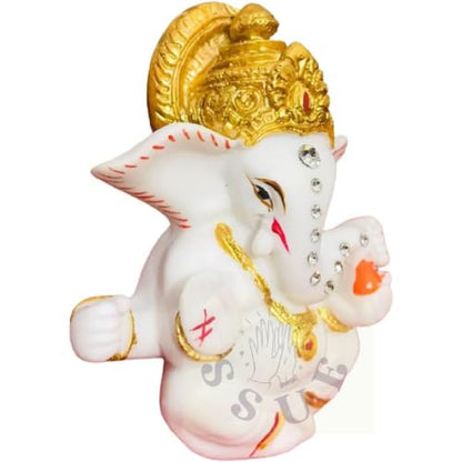 3" White Lord Ganesh/Ganesha Ganpati Bappa Idol Religious Figurine Murti Statue Puja Collections Diwali Decor Meditation Room Mandir Temple Pooja for Car/Vehicle Dashboard Gifts