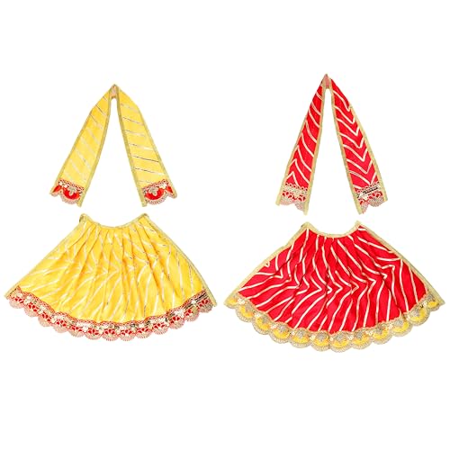 Set of 2 Durga Devi Dress poshak Puja Cloth lehanga Chunari-Red,Yellow(5") - size: 5 Inches