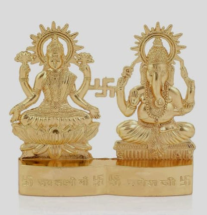 IS4A Lakshmi Ganesh Gold Plated Energized Idol Statue Figurine Wedding Festival Anniversary Diwali Puja Spiritual Gift 4 Inch