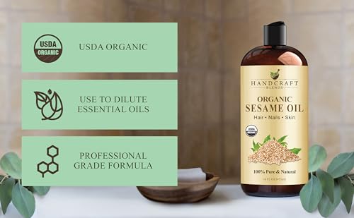 Handcraft Blends Organic Sesame Oil - 16 Fl Oz - 100% Pure and Natural - Premium Grade Carrier Oil for Skin and Hair - Hair and Body - Massage - Expeller-Pressed and Hexane-Free - size: 16 Fl Oz (Pack of 1)