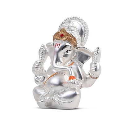 Meezo Hindu Lord Ganesha Idol Statue 999 Silver Plated -2.5-Inch Small Ganesh, Indian God Home Mandir Murti, Pooja, Office Desk, Car | Diwali, Wedding & Return Gifts (2.5"(INCH)) - size: 2.5"(INCH)