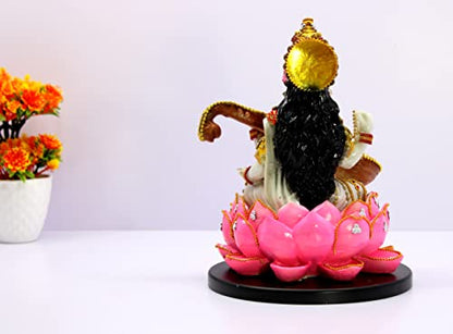 eSplanade Saraswati on Lotus | Saraswati Goddess Murti Idol Statue Sculpture Figurine - Resin - Multi - 10.5" Inches