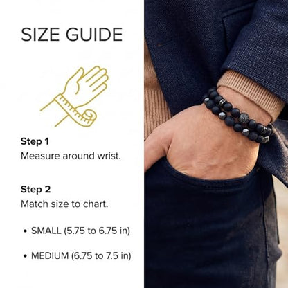 Mens Beaded Bracelets, Cross Bracelet for Men with Hematite Black Obsidian Lava Stone Triple Protection Bracelets for Men - size: Medium, style: Black Zirconia