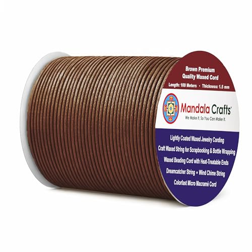 1.5mm Brown Waxed Cotton Cord for Jewelry Making - 109 Yards - Mandala Crafts - color: Brown, size: 1.5mm 109 Yards