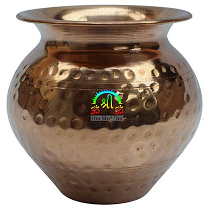 Indian Copper Large Kalash Lota Handmade Drinkware for Festival Puja