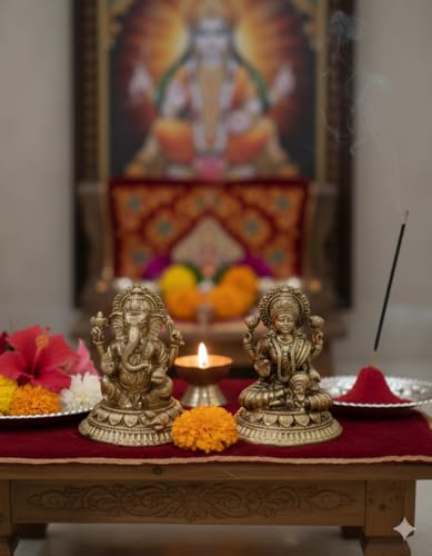 BEXCO Brass Statues, Lakshmi and Ganesha Figurines Set Height 1.5" inch (Approx.), Lord Ganesha and Goddess Laxmi Pair for Daily and Diwali Pooja (1.5 inch) - size: 1.5 inch