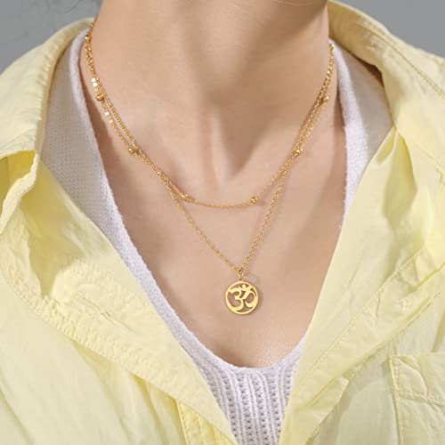 Women OM Necklace Indian Yoga Aum Om Ohm Pendant Necklace Stainless Steel Hindu Meditation Charm Sanskrit Symbol Spiritual Amulet Jewelry for Women Men - color: Layered-G
