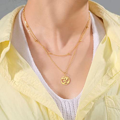 Women OM Necklace Indian Yoga Aum Om Ohm Pendant Necklace Stainless Steel Hindu Meditation Charm Sanskrit Symbol Spiritual Amulet Jewelry for Women Men - color: Layered-G