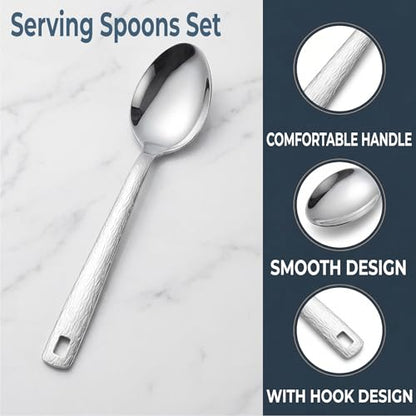 4 Pack Stainless Steel Serving Spoons, 12 Inch Large Buffet Serving Utensils, Heavy Duty 18/8 Metal Spoons with Textured Handle, Dishwasher Safe for Catering, Party, Kitchen