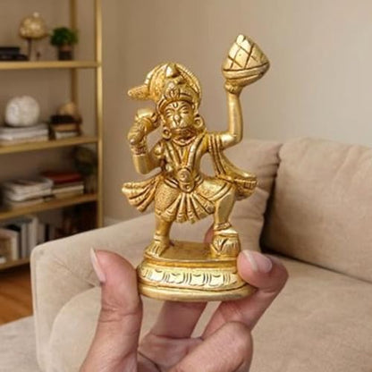 Brass Hanuman Idol 3.5 Inch (200g) – Lord Bajrangbali Anjaneya Pavanputra Statue, Hindu God Murti for Pooja, Home Temple Decor & Worship, Decorative Brass Sculpture, Spiritual Gift for Home & Office