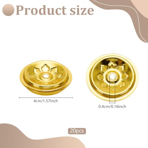WEBEEDY 20 Pcs Gold Oil Lamp Floating Wick Holder Metal Lotus Floating Candle Wicks Disc Holder Oil Lamp Parts Kerosene Wick Holder for Temple Buddhist Supplies Table Centerpiece, 4cm/1.6''