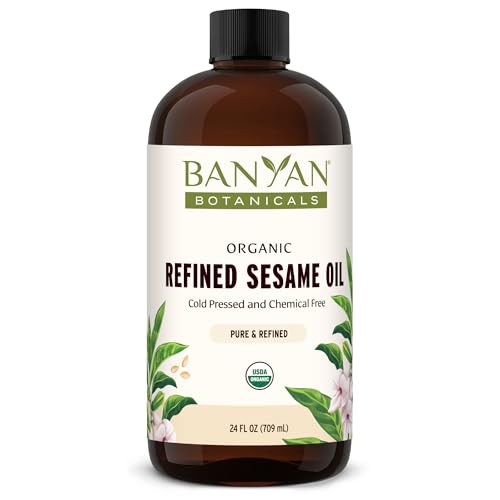 Banyan Botanicals Refined Sesame Oil – Organic Sesame Oil for Skin, Body, Hair & More – Multiple Sizes – 24 oz – Non GMO Sustainably Sourced Vegan - size: 24 Fl Oz (Pack of 1)