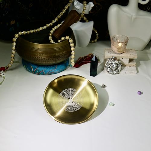 Gold Offering Prayer Ritual Bowl Plate Great for Altar,Witches,Meditation,Incense Sticks, smudging, Candle,Crystal,Jewelry,Yoga Use (Meditation Poster) - style: Meditation Poster
