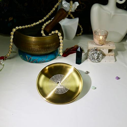 Gold Offering Prayer Ritual Bowl Plate Great for Altar,Witches,Meditation,Incense Sticks, smudging, Candle,Crystal,Jewelry,Yoga Use (Meditation Poster) - style: Meditation Poster