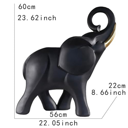 Landing Elephant Sculpture Black and Gold 23in