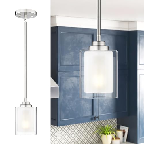 TENGXIN Brushed Nickel Pendant Lights Kitchen Island, Dual Glass Shade - color: Brushed Nickel, Dual Glass, size: 4"