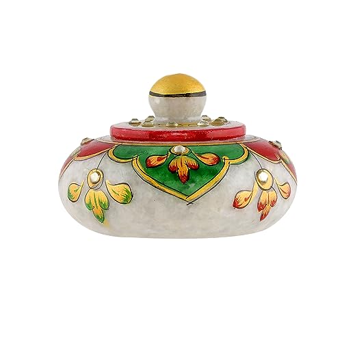 Marble Sindoor Dani Box for Women – Traditional Handcrafted Kumkum Holder for Gifts, Pooja & Makeup - color: LEAF
