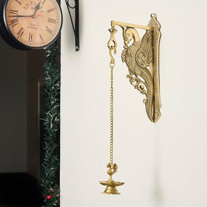 Esplanade Brass Peacock Wall Bracket – Traditional Handcrafted Wall Hanger for Diya Lamp, Bell, Home Décor (11.8" Inches) - style: 11.8" Inches