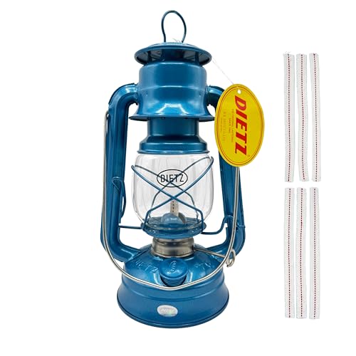 Light of Mine - Dietz #76 Original Blue Oil Lantern Bundle Including 6-Pack of 100% Cotton 1/2" Replacement Wick Strips (#76, Blue) - style: Blue