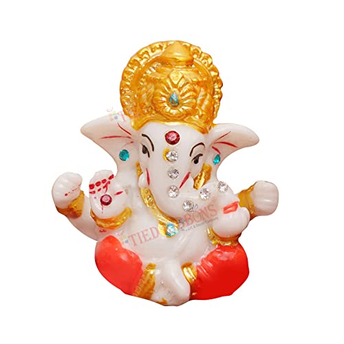 TIED RIBBONS Ganesh Idol 2.3 Inch, Resin | Ganesh Statue Sculpture for Car Dashboard, Home, Temple Decor | Indian God | Car Dashboard Accessories | Ganesha Decorations