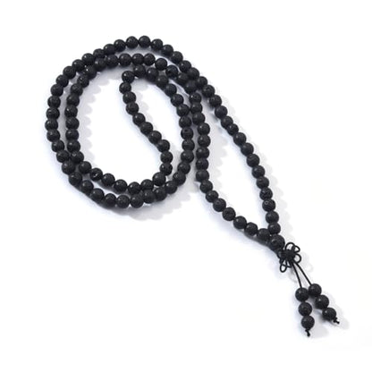 108 Mala Beads Stretch Bracelet 6mm Natural Gemstone Prayer Beaded Necklace - color: Black Lava