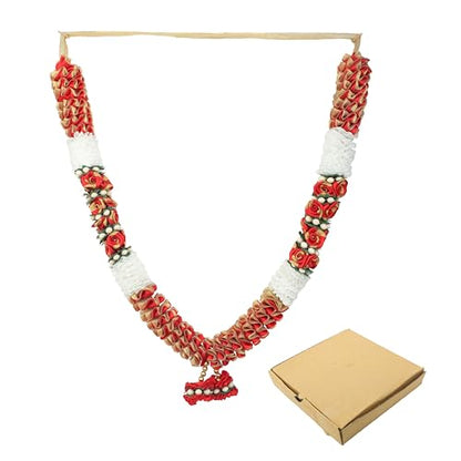 Mala Ribbon Flower Garland Mala for God Idol Pooja Sringar Ornament(20") - color: White